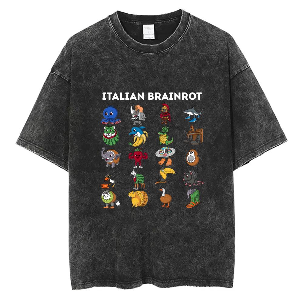 Funny Italian Brainrot Six Seven  Number Vintage Washed Tshirt Bruh Steal A Bratnrot Meme T Shirts Men Women Humor T Shirt