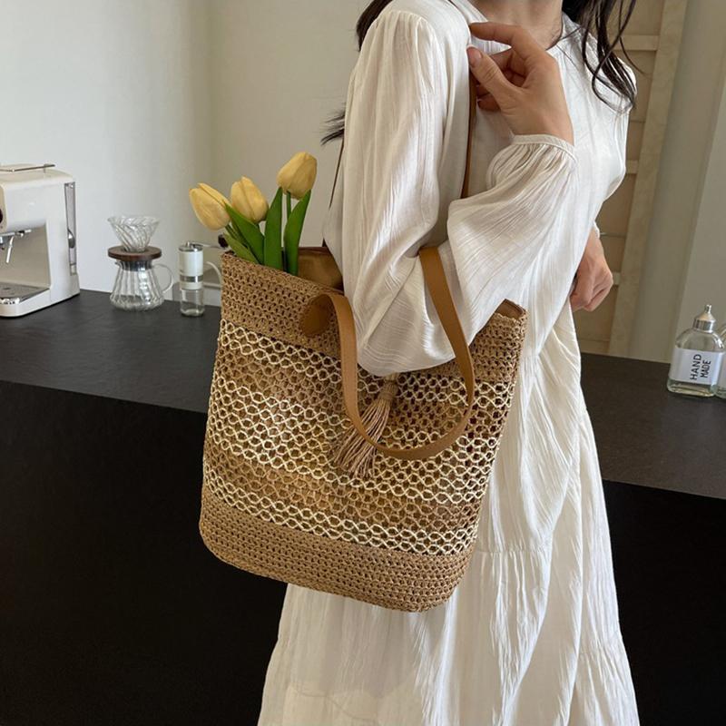 Женская стильная вязаная наплечная сумка, ажурная плетеная сумка, ручная тканая сумка-тоут, женские дорожные сумки для поездок на работу AVE