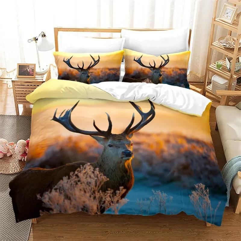 Warm Comfortable Sunset Wildlife Deer Elk Giraffe Animal Theme For Teen Boys Girl Bedroom Decor Full King Comforter