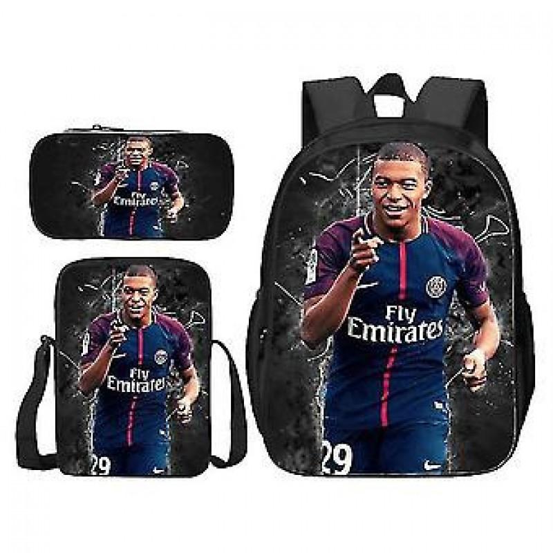Kids Soccer Fan Backpack Set With Cristiano Ronaldo Neymar Print Oxford Fabric School Bag Boys Girls