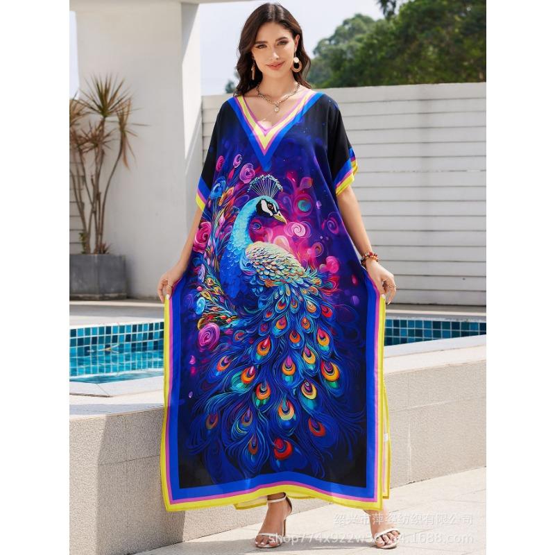 Плюс Размер Женщин Новый Принт Пляжный Свободный Праздничный Платье Бикини Накидка