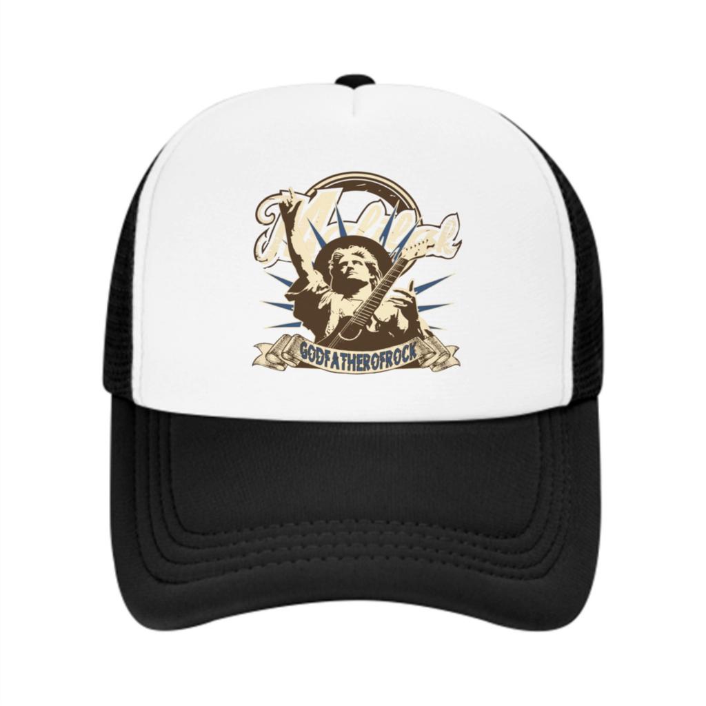 Godfatherofrock Graphic Print Trucker Hat Adjustable Polyester Mesh Back Cap Casual Unisex