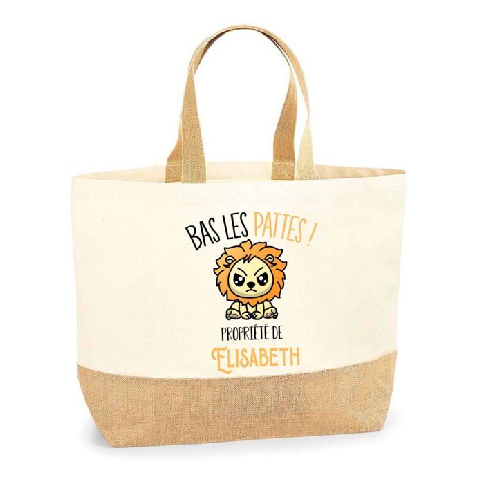Sac cabas - PLANETEE - Elisabeth Bas les pattes Lion - Jute naturel - Imprimé en France - Anses solides