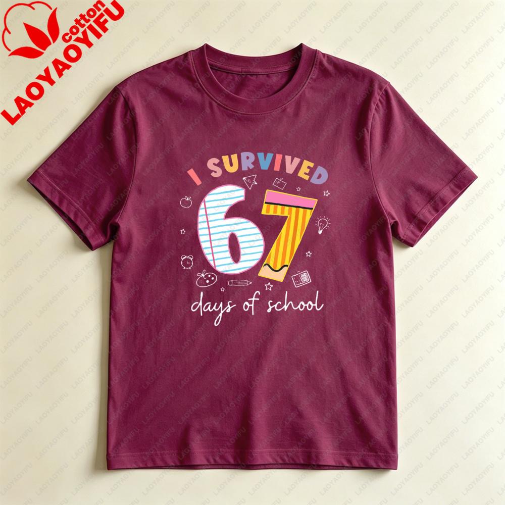 I Survived 67 Days Of School Unisex TShirt Casual Cotton Tee Summer Fashion Harajuku Aesthetic Top For Teachers Students Gift