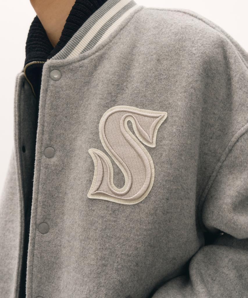 Satur S Applique Wool Varsity Jacket Grey
