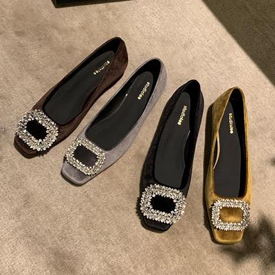 Виноградная мама осень и зима новые дорогие сверкающие бриллиантовые пряжки круглый носок высокие каблуки удобный толстый каблук замша легкий вырез одинарная обувь жен