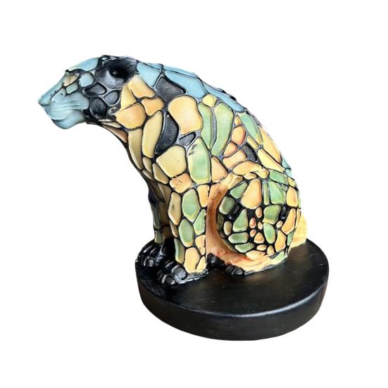 Animal Ornament Night Light Cat Lamp Stained Glass Resin Statue Decorative Desk Lamp Home Desktop Decor