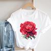 (Asian Size) Women Print Flower Lovely Watercolor Style 90s Tee Top Clothing Fashion Tshirt Casual Short Sleeve Lady Female Graphic T-shirt