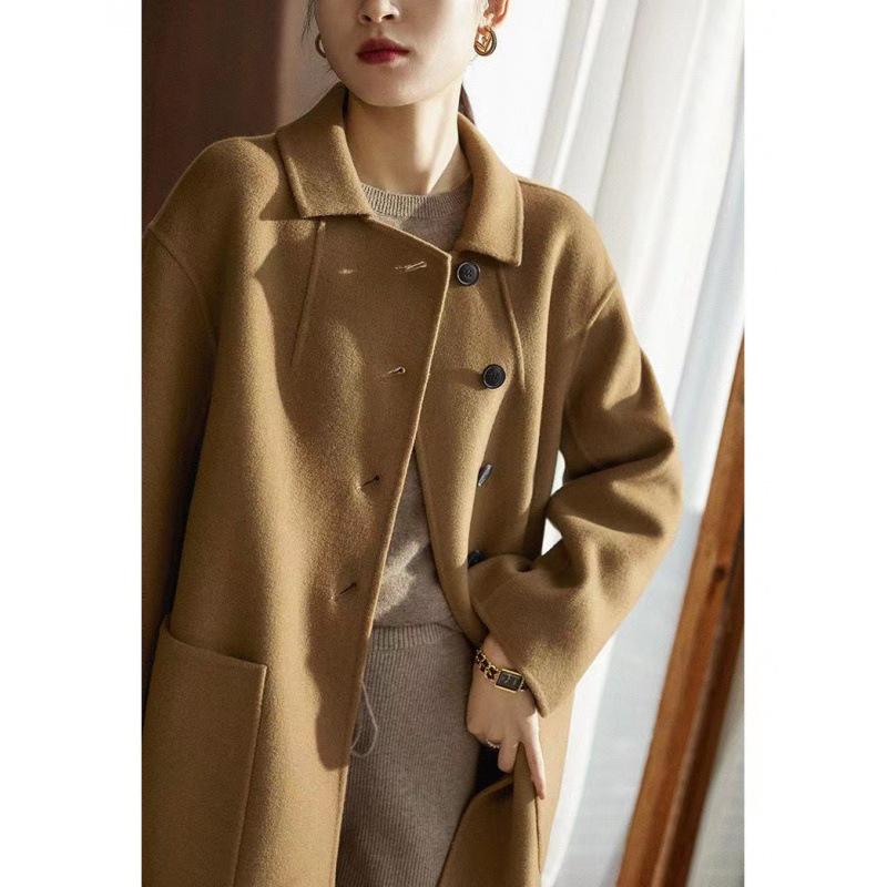 Women's Woolen Coat 2023 - Autumn/Winter Collection, Large/Small Sizes, Loose Fit, Mid-Length, Slim Style