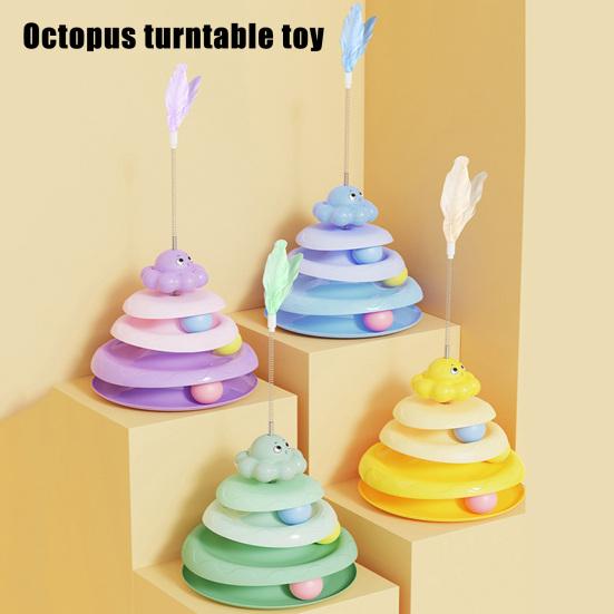 Rotating Cat Toy with 3-Tier Hollow Tracks Colorful Balls Detachable Portable Playground for Cats Interactive Cat Stick Turntable for Boredom Relief