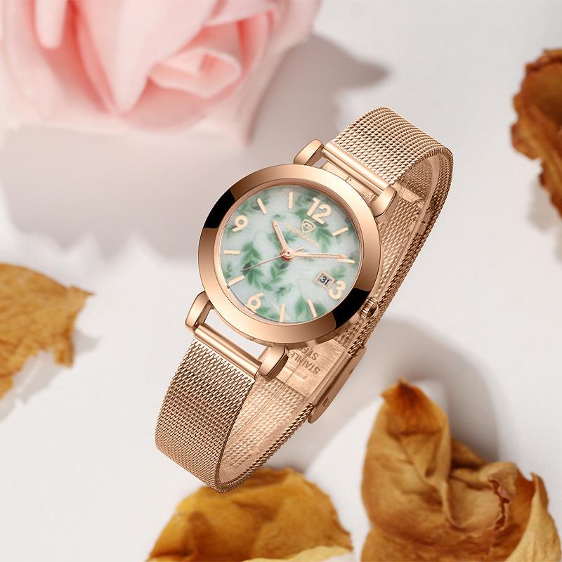 Retro Chinese Style Blue and White Porcelain Mesh Band Alloy Ladies Fashion Quartz Watch with Pointer Dial