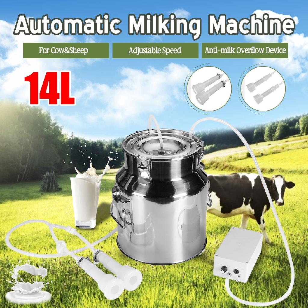 14L Cow Milking Machine Electric Milking Machine Stainless Steel Bucket For Farm Pasture Cows Goats Bucket Cow Goat Sheep Milker