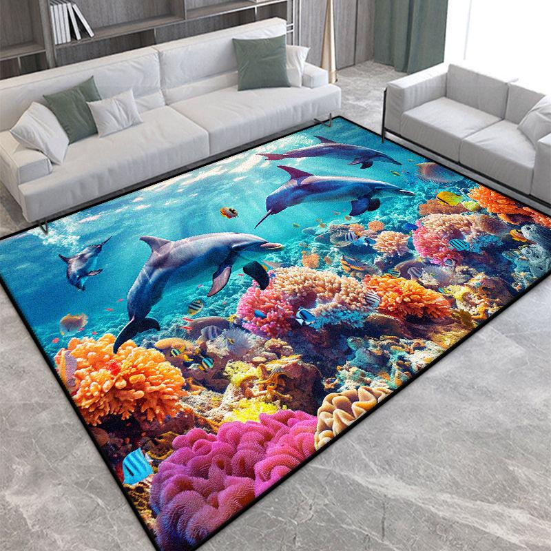 Современный 3D Ковер с морским дном Большой ковер для гостиной Нескользящий ковер для украшения комнаты Без ворса Легкая чистка Коврик для входной двери Машинная стирка