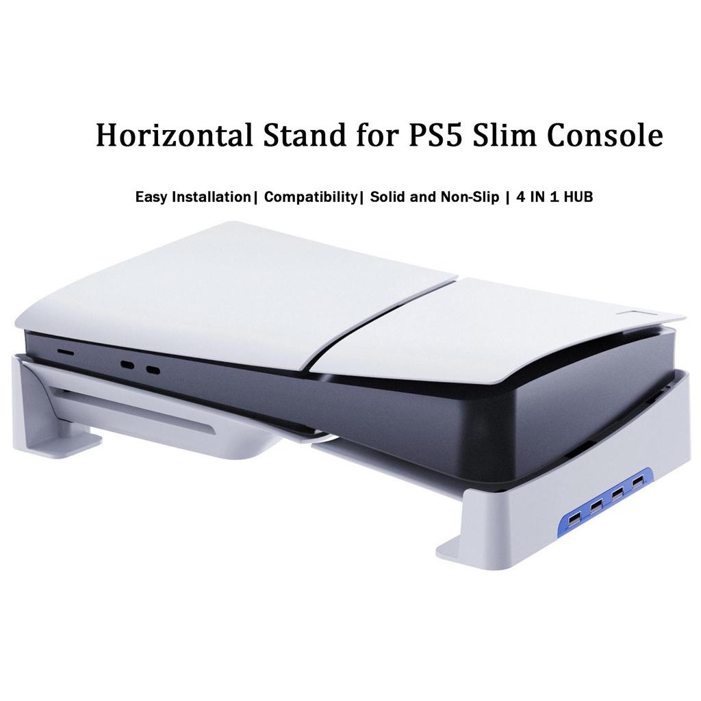 2025 Upgraded Horizontal Stand for PS5 Slim Disc & Digital Gaming Console Accessories with Charging Data USB Hub for PS5 Controller