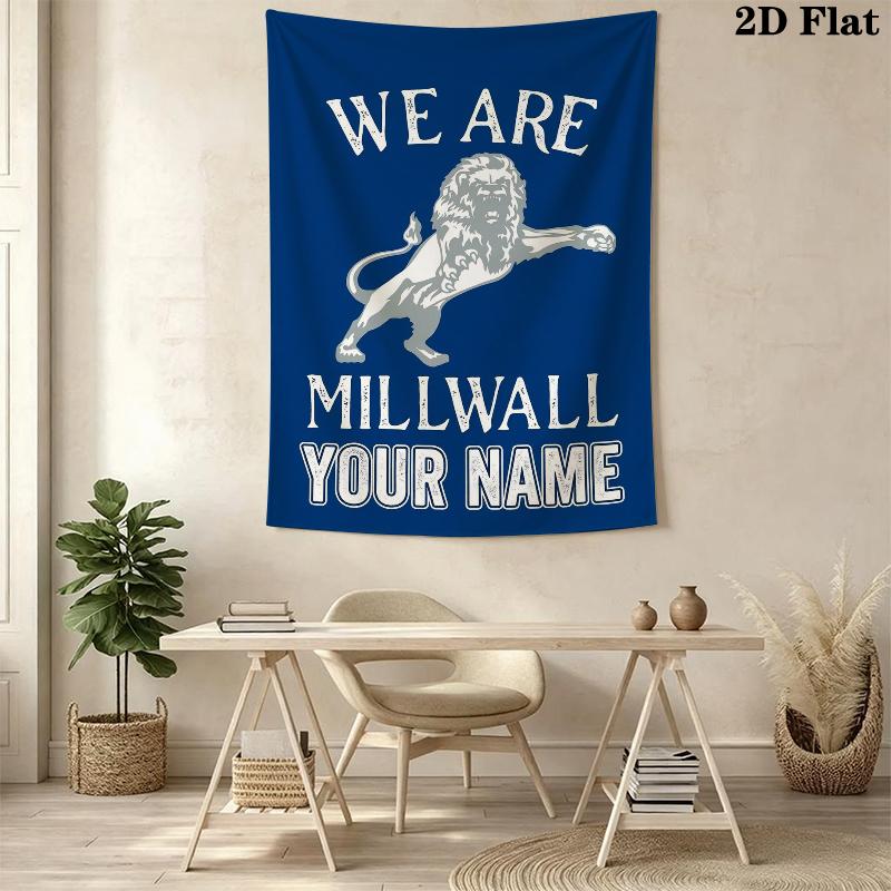 Custom Name Millwall FC Wall Tapestry Aesthetic Wall Hanging Printed Fabric Blanket Decorative Tapestries for Bedroom Living Room Home Decor
