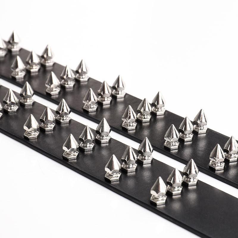 Gothic Punk Belt Men Women 3-Row Spike Rivet PU Leather Versatile Jeans