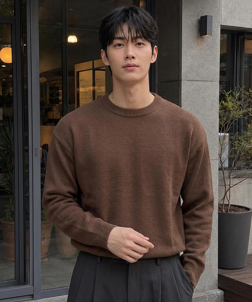 HERVINO Daily Crewneck Knit Sweater [Brown]