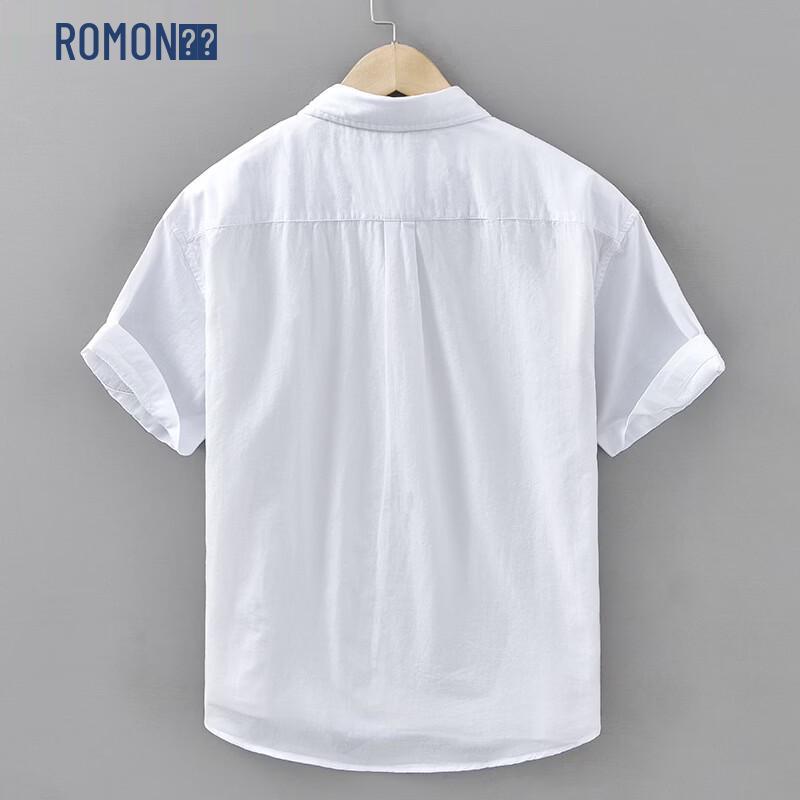 ROMON Мужская однотонная рубашка с коротким рукавом из чистого хлопка