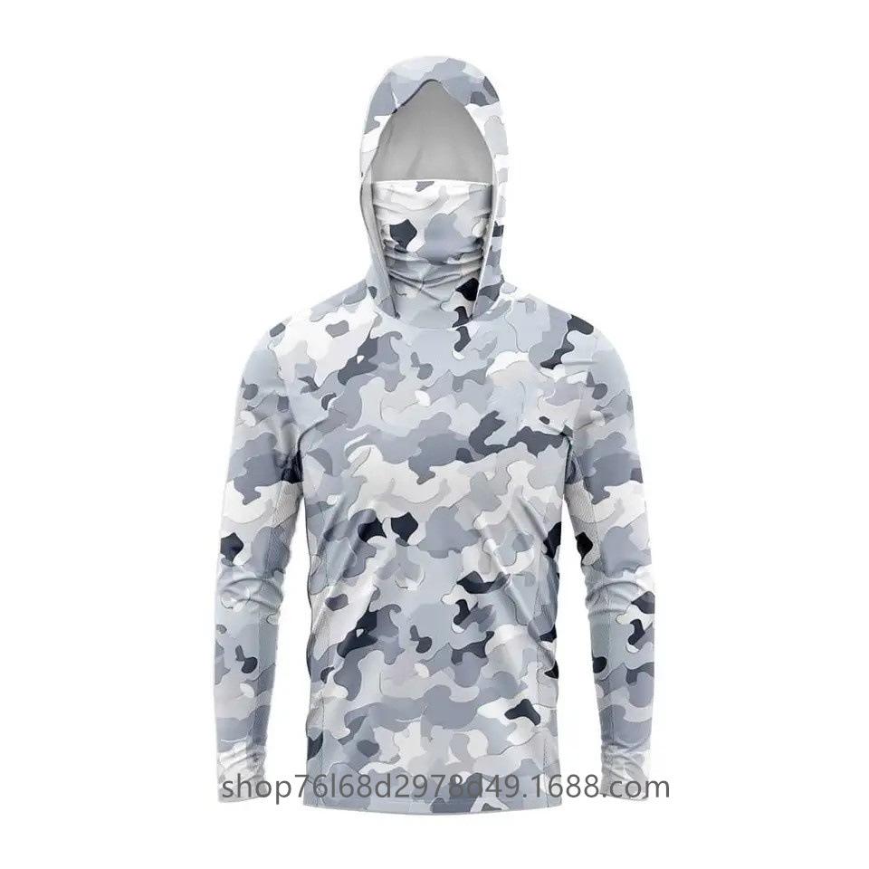 Outdoor sunscreen clothing, ice silk long-sleeved fishing clothing, quick-drying breathable hoodie, face towel, integrated mosquito-proof clothing +