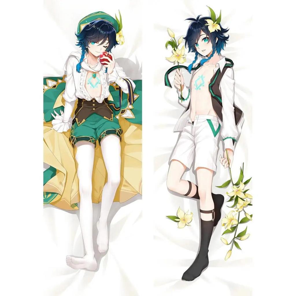 Game Genshin Impact Venti Cosplay Pillow Case Dakimakura Peachskin Otaku 2-Side Hugging Body Throw Pillow Cover Cushion Case