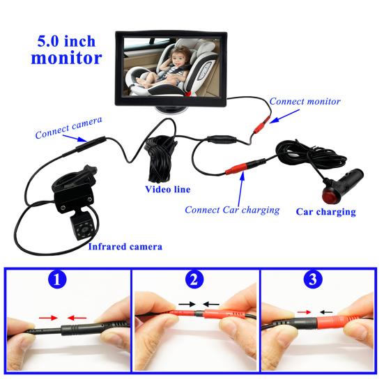 Baby Car Monitor High Resolution 360 Degree Rotation Night Vision Car Baby Backup Rearview Camera for Auto