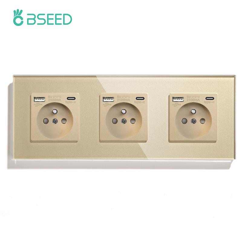 BSEED Розетка настенная французского типа с интерфейсом Type-C 16А порт для зарядки USB силовая розетка панель из хрустального стекла электрическая розетка