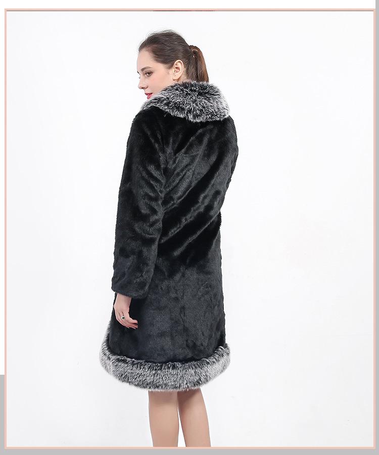 2023 Европейская и американская длинная норковая шуба из искусственного меха с воротником из лисьего меха