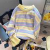 Womens Color Block Sweater Striped Chunky Knit Cropped Sweaters Crewneck Fall Long Sleeve Loose Pullover Tops