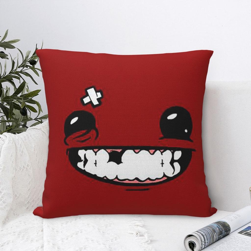 Supermeatboy Logo Super Meat Boy Logo Game Cool Hot New Fresh Red Sexy Smile Pillowcase Cushion Comfort Throw Pillow Cushions