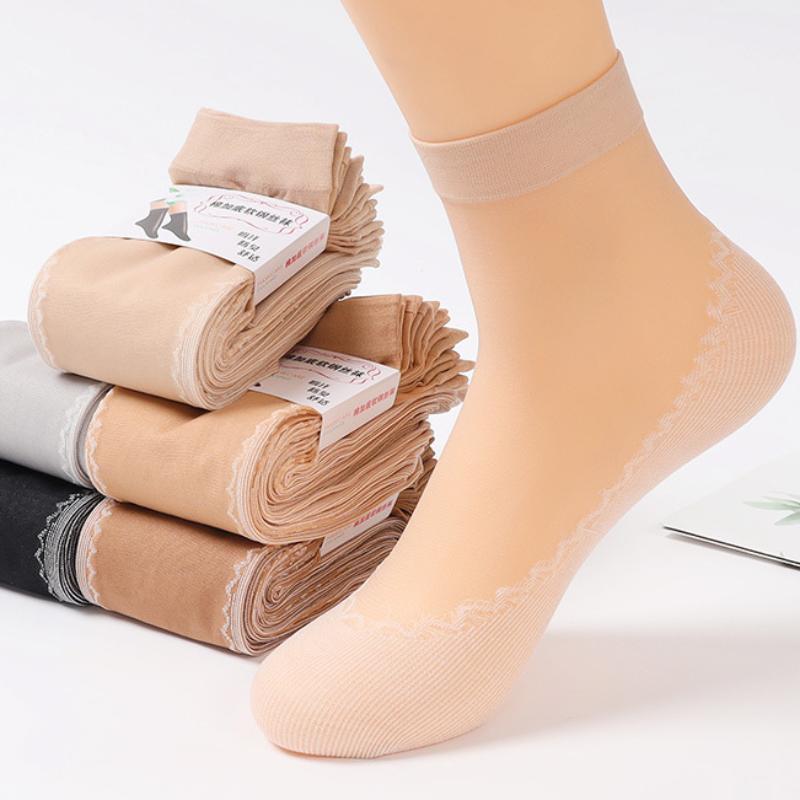 10 пар хлопковых бархатных женских коротких чулок, средних носков-трубочек, впитывающих пот, нескользящих шелковых носков с защитой от крючков