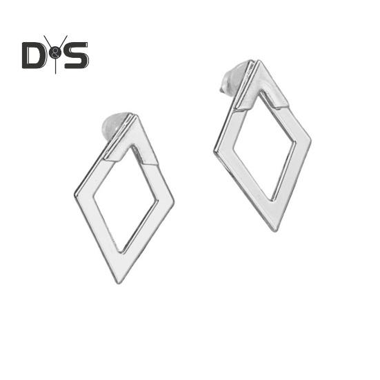 1 пара женских геометрических серег в форме ромба, гипоаллергенные, легкие, минималистичные, массивные серьги, полые, квадратные спереди и сзади, металлические серьги-гвоздики, ювелирные изделия