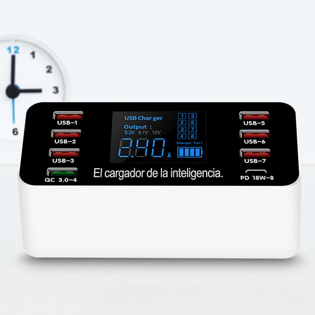 Интеллектуальная зарядная станция на 8 портов со светодиодным дисплеем и цифровым QC3.0 PD 60 Вт