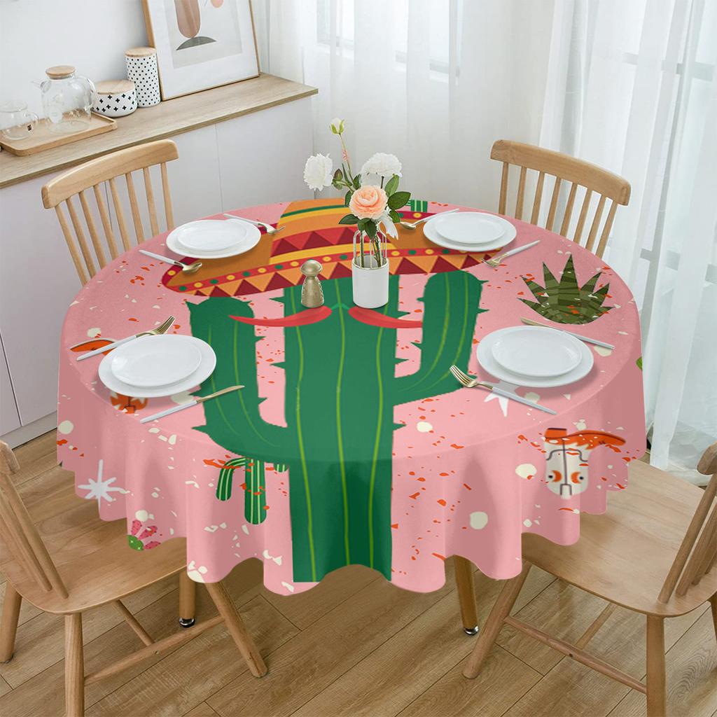 Cactus Shoes Hat Cactus Stars Round Tablecloth Waterproof Table Cover For Wedding Party Decoration Dining Table Cover