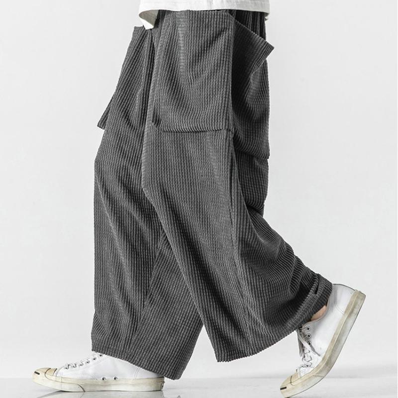 Осень-зима Новые вельветовые повседневные брюки мужские однотонные свободные широкие брюки прямые шаровары уличные спортивные брюки большого размера