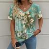 Женская футболка с цветочным узором, 3D-принтом, модная, повседневная, оверсайз, с V-образным вырезом, высокого качества, с коротким рукавом, летняя, дышащая, свободная женская футболка