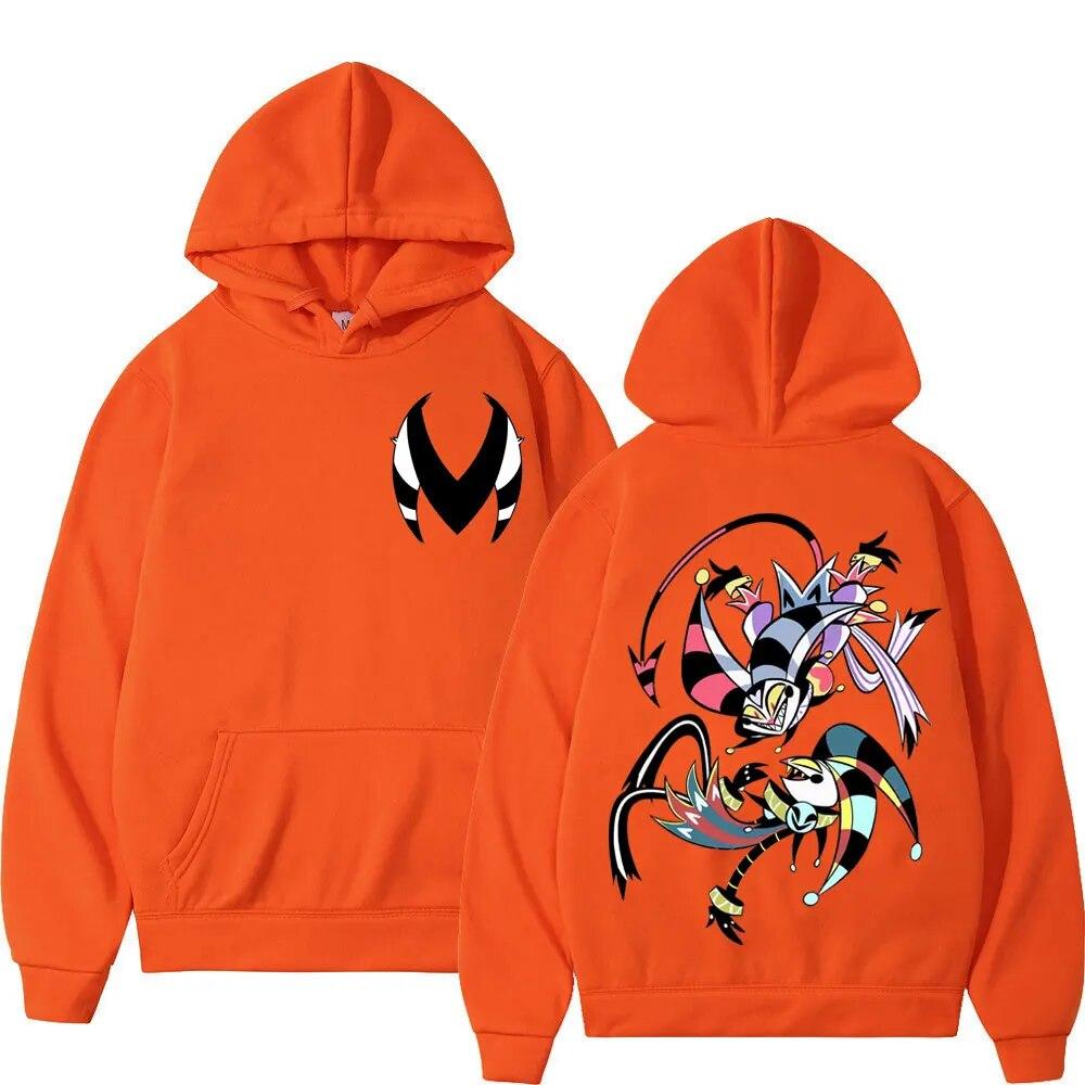 Американское аниме Helluva Boss, двусторонняя толстовка с принтом, унисекс, женские трендовые толстовки с капюшоном с героями мультфильмов, модные повседневные свободные пуловеры