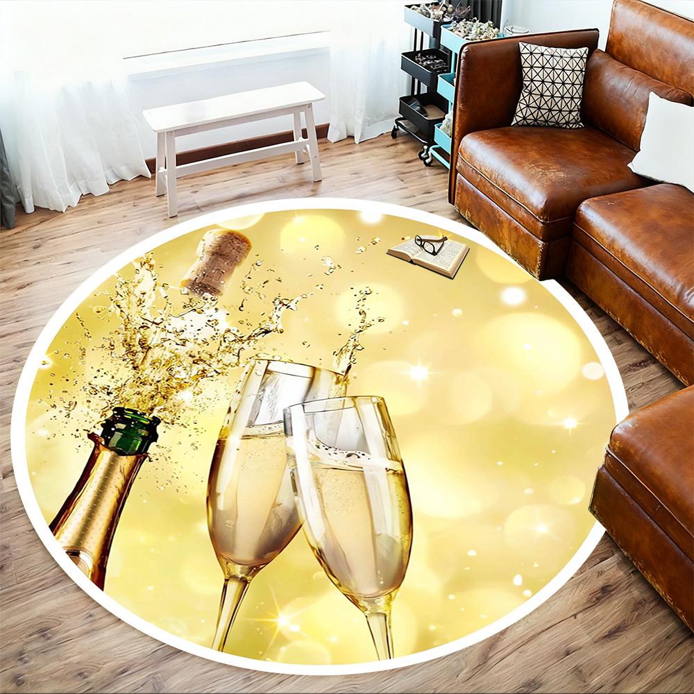 1pc Champagne Celebration Round Chair mat Area Rug - Non-Slip, Floor Mat for Office, Bedroom, home decor Christmas Gift p0811315