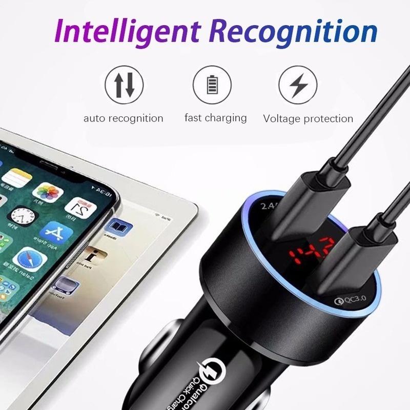 Быстрое автомобильное зарядное устройство с двойным USB-накопителем, ЖК-дисплей 3,0, быстрая зарядка, автоматический USB-адаптер для Xiaomi Huawei P30 P20, USB-зарядное устройство для Iphone 12 Xs