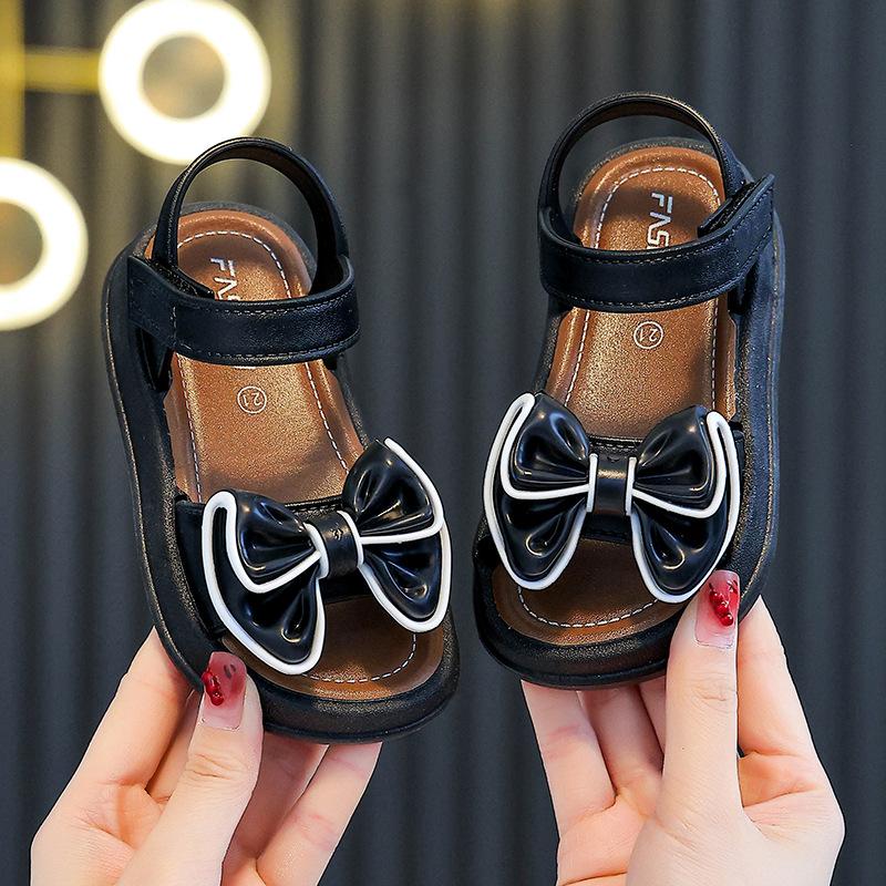 Детские сандалии принцессы Новые летние Нескользящие Мягкая подошва Для девочек Подростковые С бантом Девочковая обувь Детские пляжные сандалии