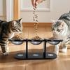 Поднятая кормушка для кошек с 3 мисками и черными кошачьими ушками, рама из массива дерева и миски из нержавеющей стали, стойка для кормления домашних животных для нескольких кошек в помещении