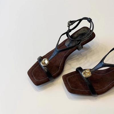 Версия из овчины~ ретро кожаная верхняя одежда летние римские сандалии фея фея ветер металлическая надпись с квадратным носком на высоком каблуке