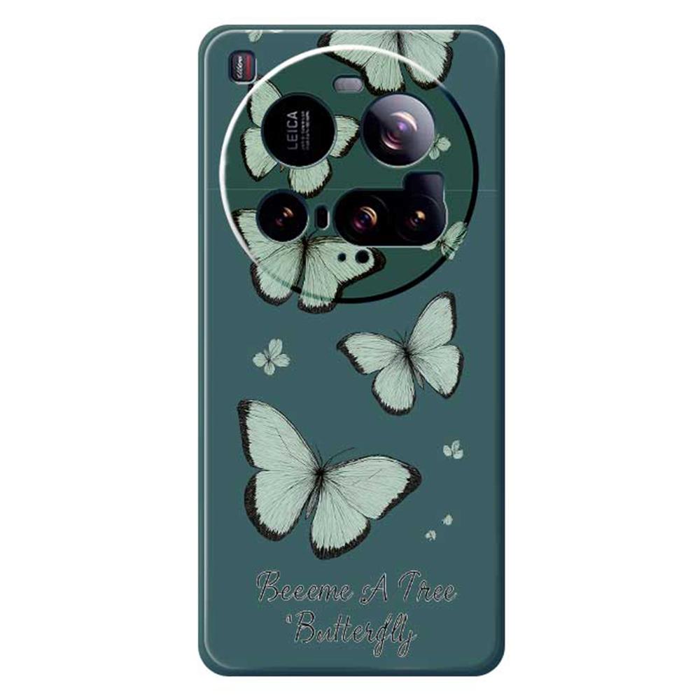 For Xiaomi 15 Ultra Case Green Butterfly Pattern Printing Straight Edge TPU Phone Back Cover