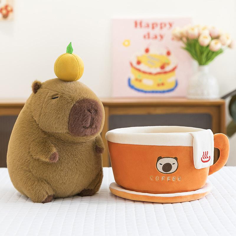 Coffee cup capybara doll cute orange kapibara plush toy children's gift