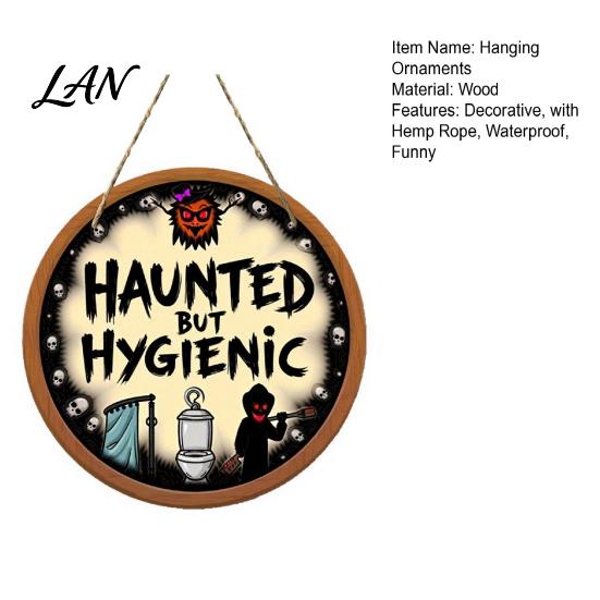 Unique Bathroom Wall Art Halloween Hanging Ornaments, Creative Ghost Wooden Decorative Plaque Sign, Sign for Restroom Wood Door