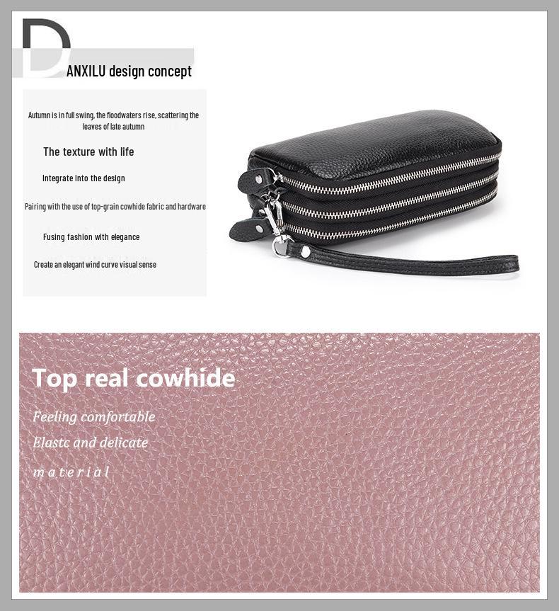 Очень большой женский клатч из коровьей кожи: Трехслойный кошелек-браслет на молнии и кожаный кошелек для телефона из натуральной кожи.