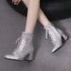 2024 Autumn New Women Chunky High Heels Bling Party Ankle Chelsea Boots Gold Silver Red Black Big Size 34-48