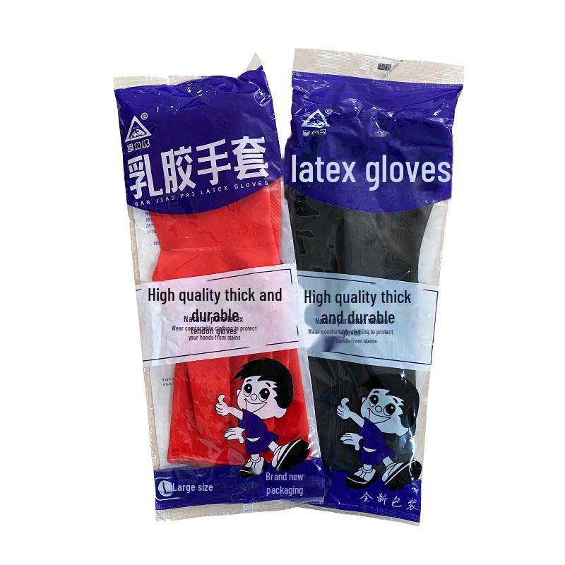 Triangle Thickened Non-Slip Industrial Latex Gloves - Durable Black and Red Rubber for Dishwashing and Cleaning.