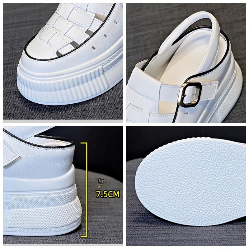 Fujin/женские сандалии 7,5 см, удобная обувь на крючках, модные летние женские дышащие сандалии на платформе с круглым носком, на танкетке, на очень высоком потайном каблуке