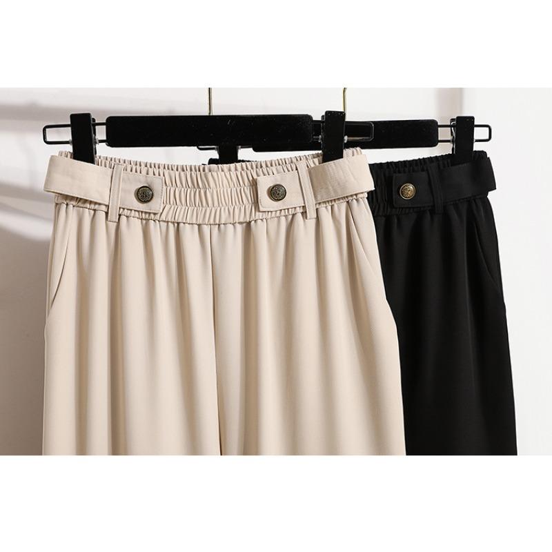 DIMANAF 2024, весенние длинные брюки больших размеров, женские эластичные повседневные свободные шаровары на пуговицах с высокой талией, однотонные свободные базовые брюки, широкие брюки 5XL