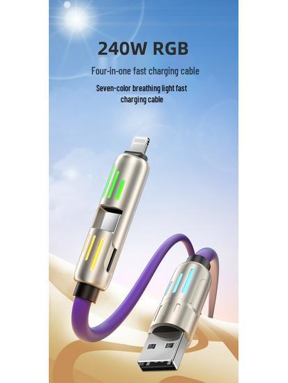 240W Fast Charging Multi-Function Type-C Cable with Colorful Breathing Light for Mobile Phones and Cars